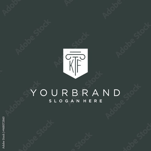 KF monogram with pillar and shield logo design, luxury and elegant logo for legal firm