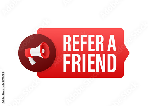 Hand holding megaphone, refer a friend. Vector illustration