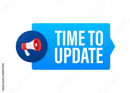 Hand Holding Megaphone with Time to update. Megaphone banner. Web design