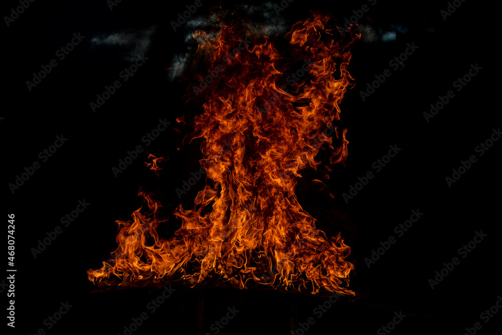 The fire, burning flame. Large burning flaming fire. The fire, burning flame. Large burning flaming fire.