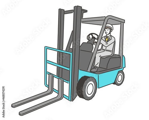 フォークリフトを操作する男性のベクターイラスト素材／工場／倉庫／運搬／運送／シンプル／男性