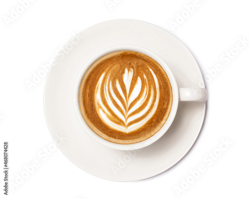 Coffee cup of art latte with froth tulip shaped isolated on white background. with clipping path.