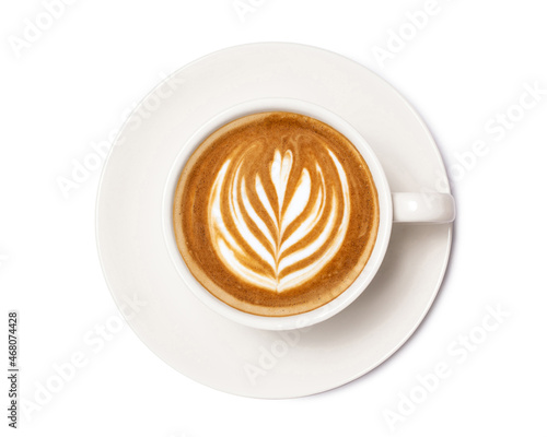 Coffee cup of art latte with froth tulip shaped  isolated on white background. with clipping path.