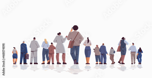mix race businesspeople team standing back to camera rear view of business people group posing