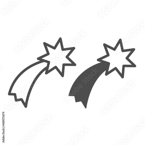 Shooting star, comet, falling line and solid icon, education concept, meteor, meteorite vector sign on white background, outline style icon for mobile concept and web design. Vector graphics.