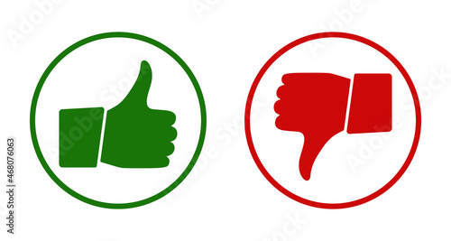 Vector thumb up and thumb down circle icons. Like and dislike signs. Social media elements.