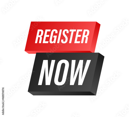 Megaphone label with register now. Megaphone banner. Web design. Vector stock illustration