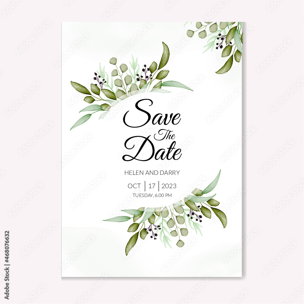 Beautiful watercolor wedding invitation card floral