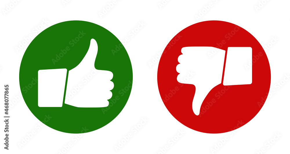 Vector thumb up and thumb down circle icons. Like and dislike signs. Social media elements. Vector thumb up and thumb down circle icons. Like and dislike signs. Social media elements.