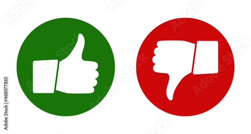 Vector thumb up and thumb down circle icons. Like and dislike signs. Social media elements.