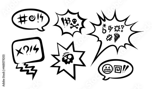 Swearing speech bubble censored with symbols. Hand drawn swear words in text bubbles to express exclamation and harsh mood. Vector illustration isolated in white background photo