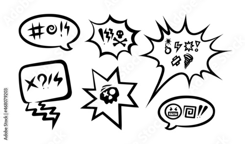 Swearing speech bubble censored with symbols. Hand drawn swear words in text bubbles to express exclamation and harsh mood. Vector illustration isolated in white background