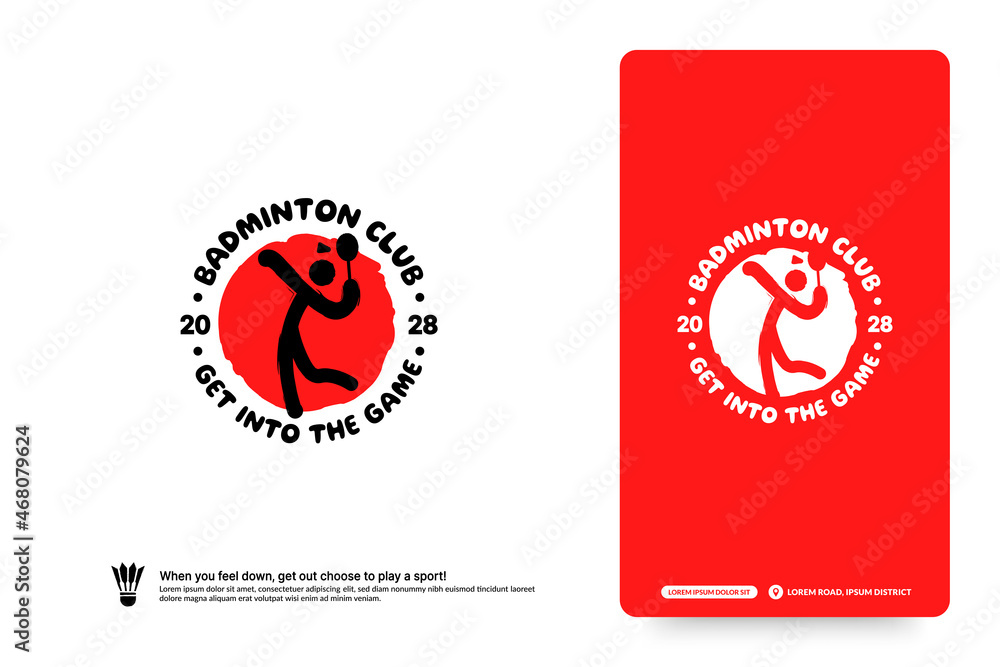 Obraz premium Badminton club logo design template, Badminton tournaments logotype concept. Badminton team identity isolated on white Background, Abstract sport symbol design vector illustrations