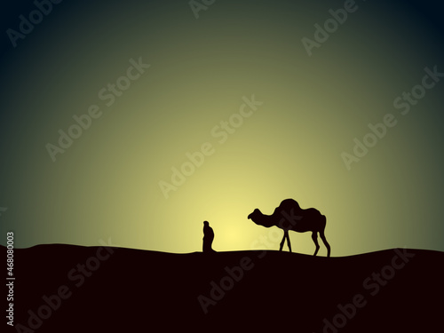 silhouette of camel in the desert