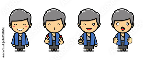 cute boy wearing kimono cartoon