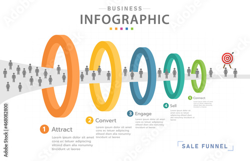 Infographic template for business. 5 Level Modern Sales funnel diagram, presentation vector infographic. photo