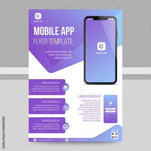 Mobile Apps Flyer template. Business brochure flyer design layout. smartphone icons mockup. application presentation. Magazine ads. blue cover. poster. leaflet. infographics. advertisement. in A4 size