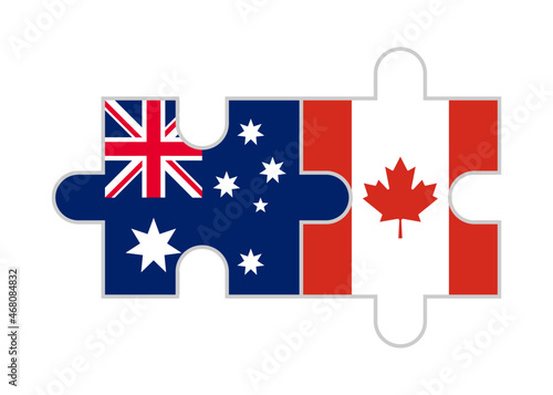 puzzle pieces of australia and canada flags. vector illustration isolated on white background