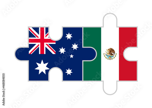 puzzle pieces of australia and mexico flags. vector illustration isolated on white background