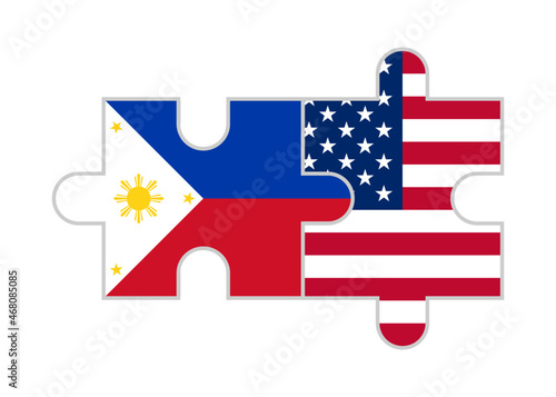 puzzle pieces of philippines and united states flags. vector illustration isolated on white background