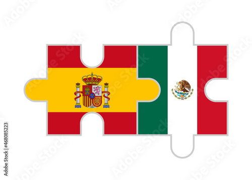 puzzle pieces of spain and mexico flags. vector illustration isolated on white background