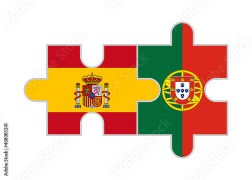 puzzle pieces of spain and portugal flags. vector illustration isolated on white background