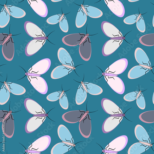 Seamless pattern - stylized moths - graphics. Summer, insects, unbearable ease of life. Wallpapers, textiles, packaging