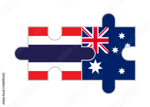 puzzle pieces of thailand and australia flags. vector illustration isolated on white background