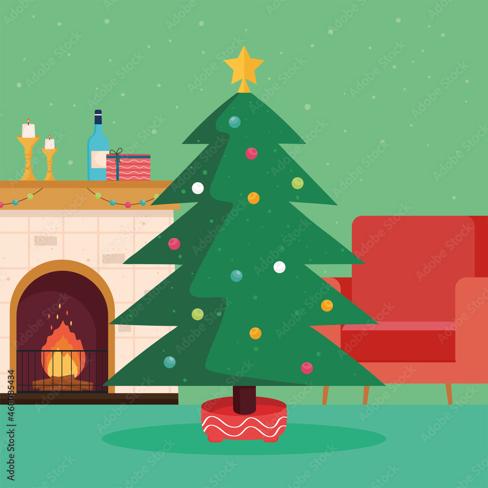 Fototapeta premium christmas tree and fireplace