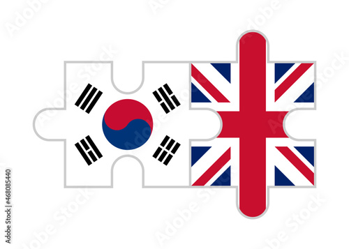 puzzle pieces of south korea and united kingdom flags. vector illustration isolated on white background