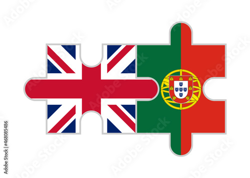 puzzle pieces of united kingdom and portugal flags. vector illustration isolated on white background