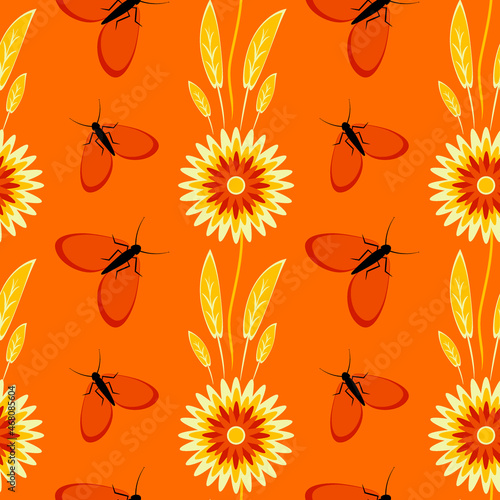 Seamless pattern, endless texture - stylized flowers and moths. Wallpapers, textiles, packaging © Наталия Пономарева