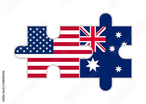 puzzle pieces of united states and australia flags. vector illustration isolated on white background