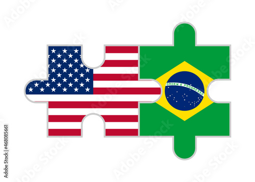 puzzle pieces of united states of america and brazil flags. vector illustration isolated on white background