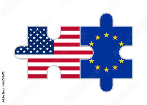 puzzle pieces of united states and european union flags. vector illustration isolated on white background