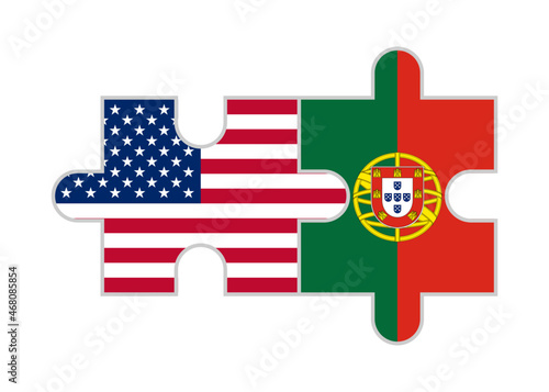 puzzle pieces of usa and portugal flags. vector illustration isolated on white background