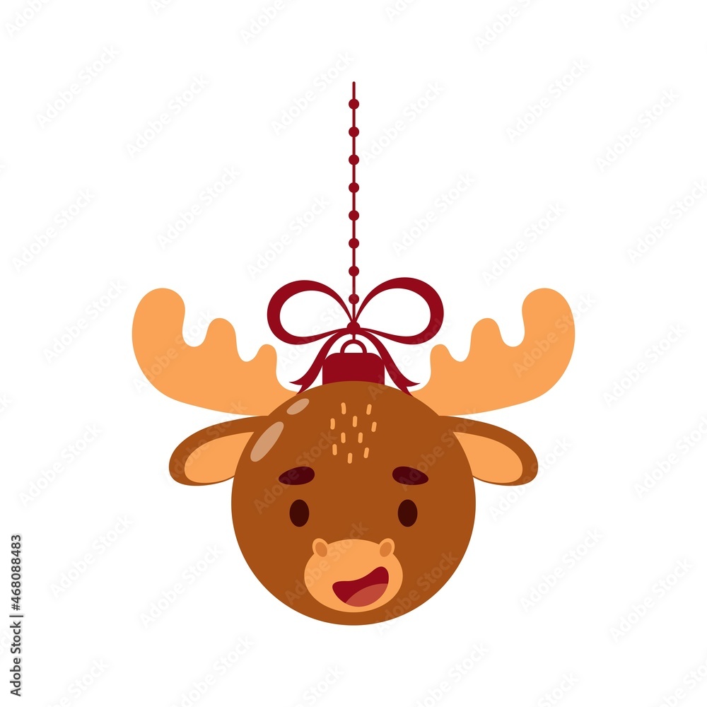 Merry Christmas and new year ball with cute moose. Cartoon winter holidays animal bauble. Vector stock illustration Merry Christmas and new year ball with cute moose. Cartoon winter holidays animal bauble. Vector stock illustration