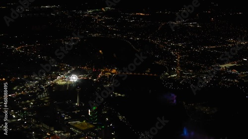 Wide Angle Night Shot Usa Canadian Border Airplane Aeerial View With Water And Bridges photo