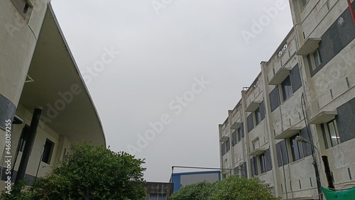 facade of a building on a rainy day