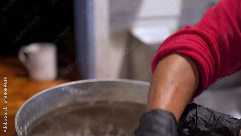 Cook peels shell from hard boiled egg, slow motion HD Cook peels shell from hard boiled egg, slow motion HD