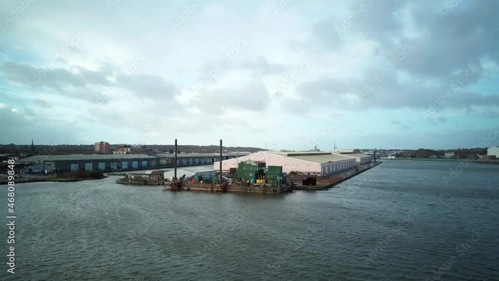 Arial shot looking across west float dock Liverpool Arial shot looking across west float dock Liverpool