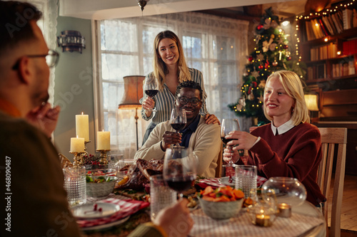 Diverse couple during Christmastime at home