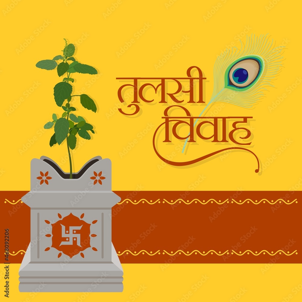 Hindi Typography Tulsi Vivah means Basil Plant Wedding. A Hindu ...