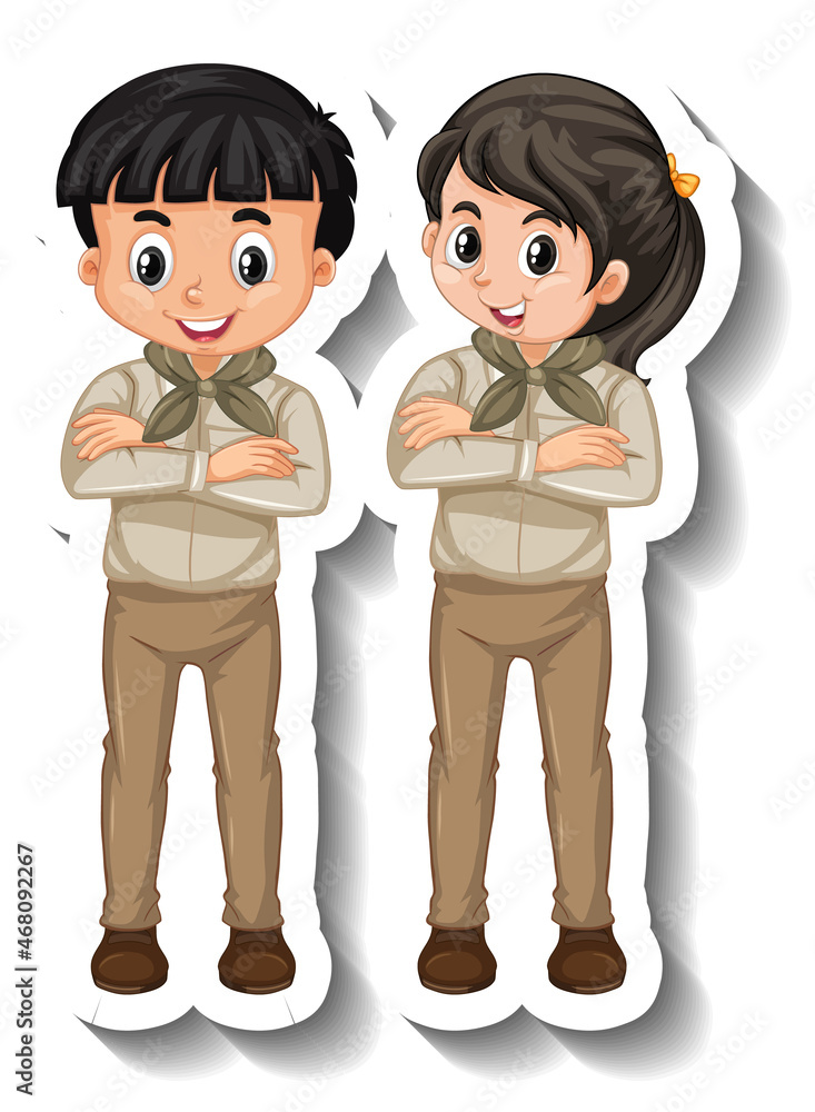Couple kids wear safari outfit cartoon character sticker