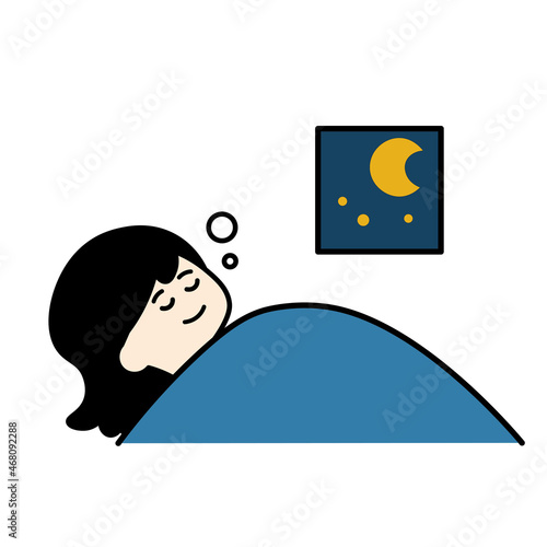 夜にぐっすり寝る女性　カラー