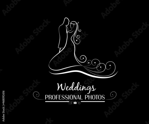 Wedding bride and groom floral silhouettes in black background identity cover template for professional photographers vector image design