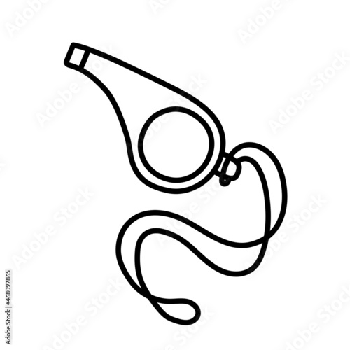 Whistle. Sport equipment line sketch. Hand drawn doodle outline icon. Vector black and white freehand fitness illustration