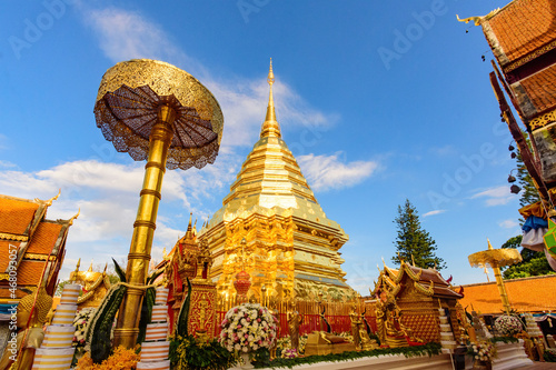 Golden pagoda at Phra That Doi Suthep Temple in Chiang Mai  Thailand.