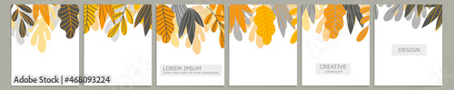 Set of vector cover notebook design. Abstract floral template design with yellow leaves on white background for notebook paper, copybook brochures, book, magazine. Planner and diary cover for print