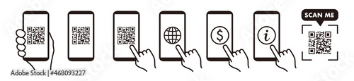 QR code scan icon with smartphone, scan me barcode sign, Vector illustration.